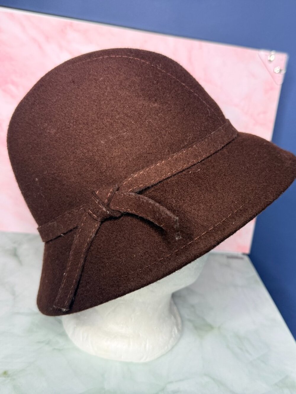 Retro Vintage Fall Winter Brown Wool Bucket Hat 1920s Vintage Cloche Bowler